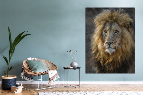 Toile Peinture Lion - Portrait - Sauvage - 120x160 cm - Décoration murale XXL
