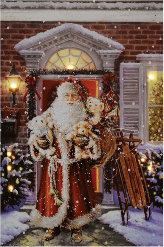 Canvas doek kerst led verlichting wandkader kerstman 40 x 60 cm