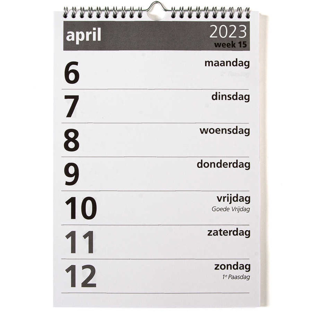 Castelli kalender H45 2023 - 1 week A5 kolom - grote cijferskalender - 1 week per pagina - liggend - 21 x 29.7 cm - Zwart