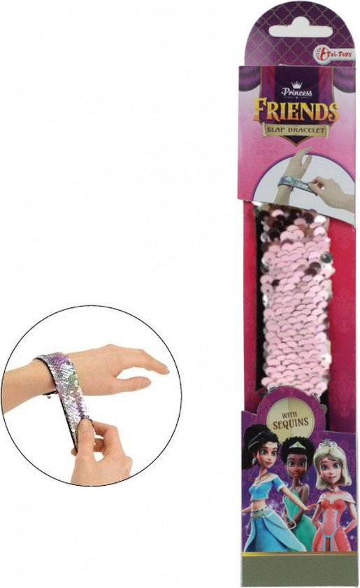 Klaparmband Pailletten – Roze Friends Princess Armband – Kinderarmbandje – Traktatie Meisje – Glitter Armband