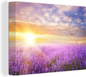 Canvas Schilderij Lavendel - Zon - Lucht - Natuur - 40x30 cm - Wanddecoratie
