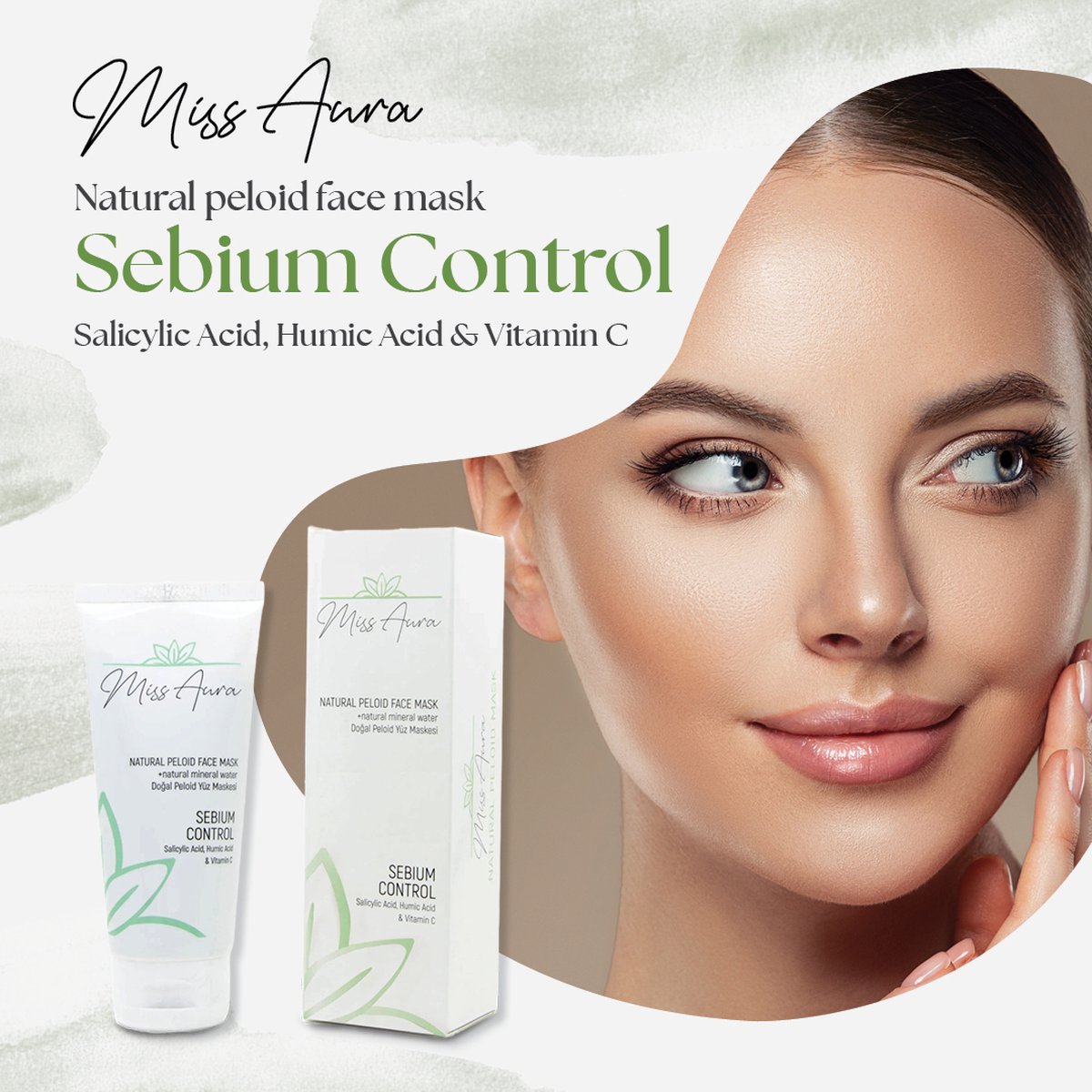 Miss Aura - Sebium Control - vettig huid masker -natuurlijk peloid gezichtsmasker - Acne masker - Mee-eters masker - modder masker - gezichtsmasker - detox masker - Facial Detox Purifying Recovery Mask