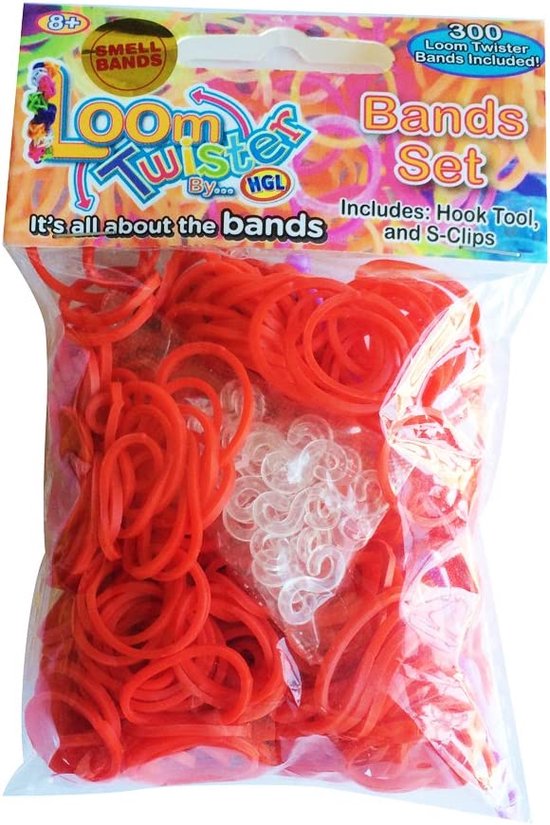 Foto: Loom bandjes met geur neon rood 300 stuks loombandjes loomelastiekjes elastiekjes inlcusief s clips haakjes loom twister