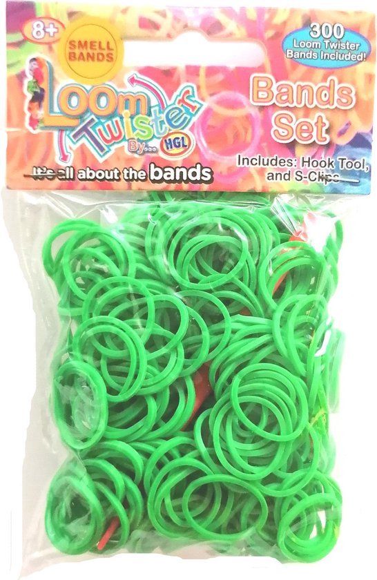 Foto: Loom bandjes met geur neon groen 300 stuks loombandjes loomelastiekjes elastiekjes inlcusief s clips haakjes loom twister