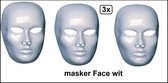 3x Verkleedmasker Face wit - masker themafeest fun festival verjaardag Halloween