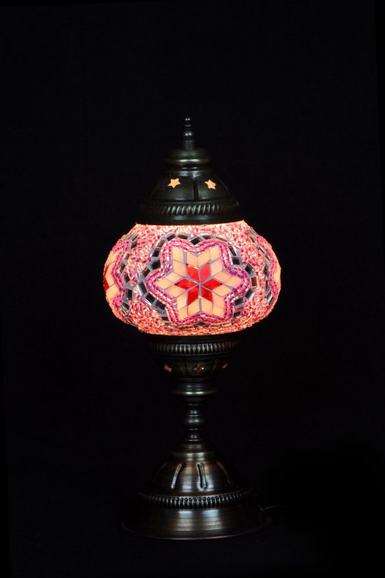 Turkse Lamp - Tafellamp - Mozaïek Lamp - Marokkaanse Lamp - Oosters Lamp - ZENIQUE - Authentiek - Handgemaakt - Roze