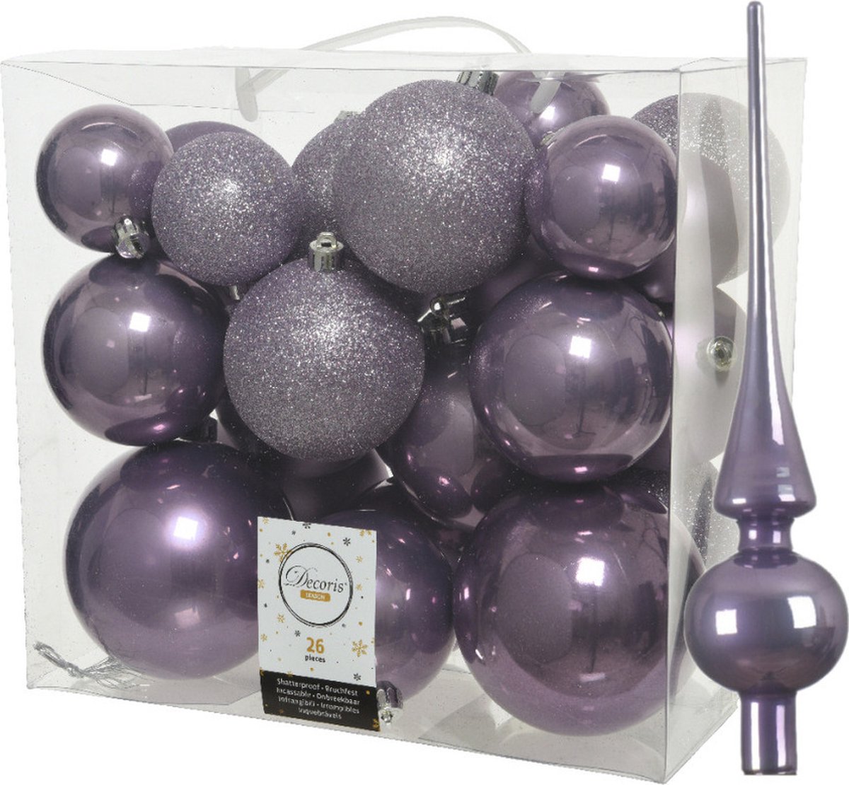Kunststof kerstballen met glazen piek lila paars 27delig