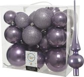 Kunststof kerstballen met glazen piek - lila paars - 27-delig