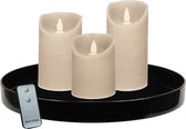 Zwart dienblad - inclusief 3 LED kaarsen taupe beige - met afstandsbediening