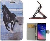 Samsung A6 Plus Hoesje Wallet Case Zwarte Paard