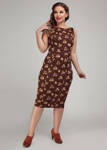 Collectif Hepburn Fall Leaves 50's Pencil Jurk Bruin