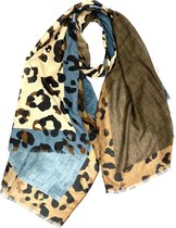 Dames Leopard Sjaal met blokjes Petrol