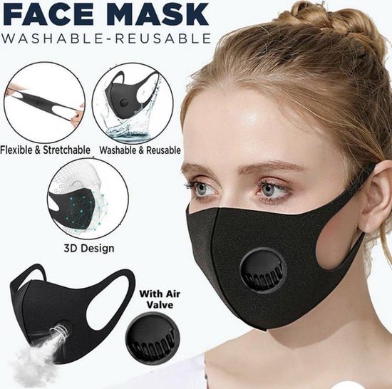 5 x masque de bouche de masque de mode 3D lavable avec soupape  d'échappement NOIR | bol.com