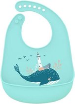 Silicone slabbetjes met opvangbakje – waterdicht – zacht – baby en peuters – turquoise - walvis