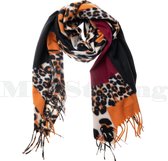 Sjaal Winter Shawl panterprint blokken rood - wol/viscose/katoen