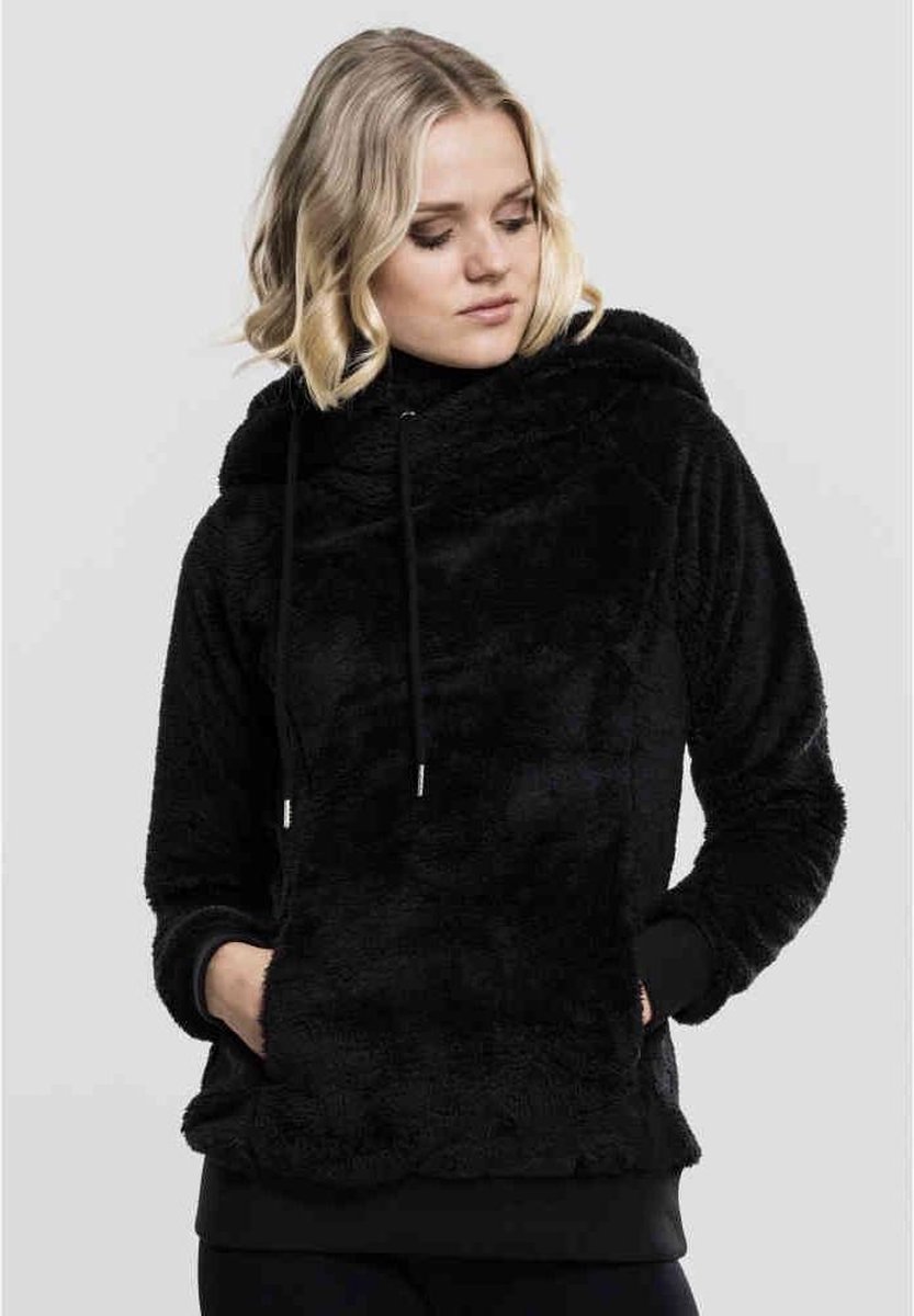 Urban Classics Long Teddy Hoodie Dames Trui met capuchon – XL Zwart
