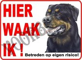 Rottweiler nr. 174...(formaat:15x20cm)...(ondergrond wit)... (Hier waak ik!)...(wit/rood/zwart + full color afbeelding)....Gratis verzenden!