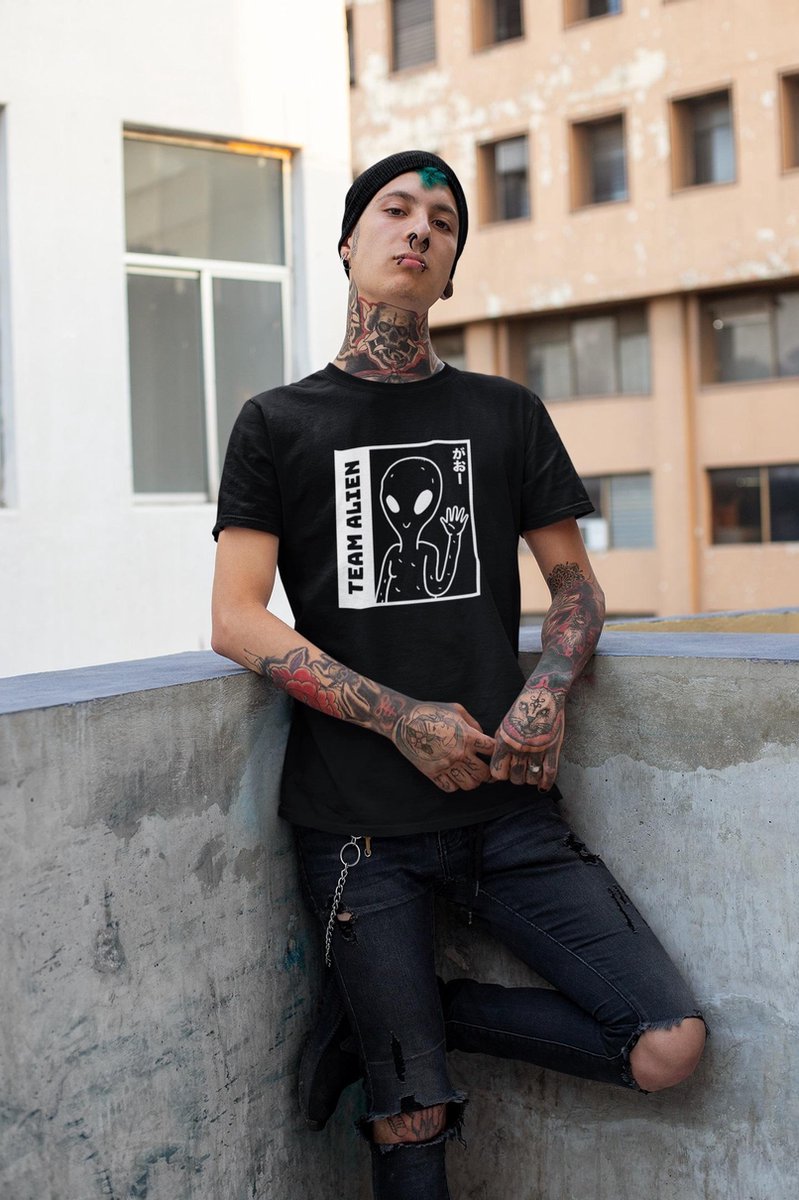 Team Alien |Goth | Monster | Japans | Alien| Otaku | Geek | Nerd | Punk | Gothic | Urban | T-Shirt Maat L - 