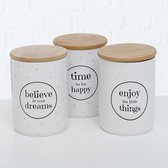 1 voorraadpot met keuze uit tekst time to be happy / enjoy the little things , belive in your dreams . 12x16cm , Boltze . Prijs per stuk