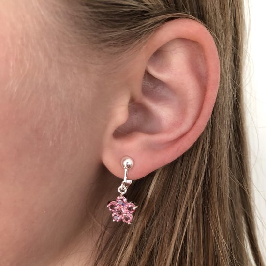 Boucles d'oreilles clip Kinder paillettes fleur rose suspendu | bol.com