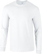 Gildan Heren Effen Bemanningsleden Hals Ultra Katoen Lange Mouw T-Shirt (Wit)