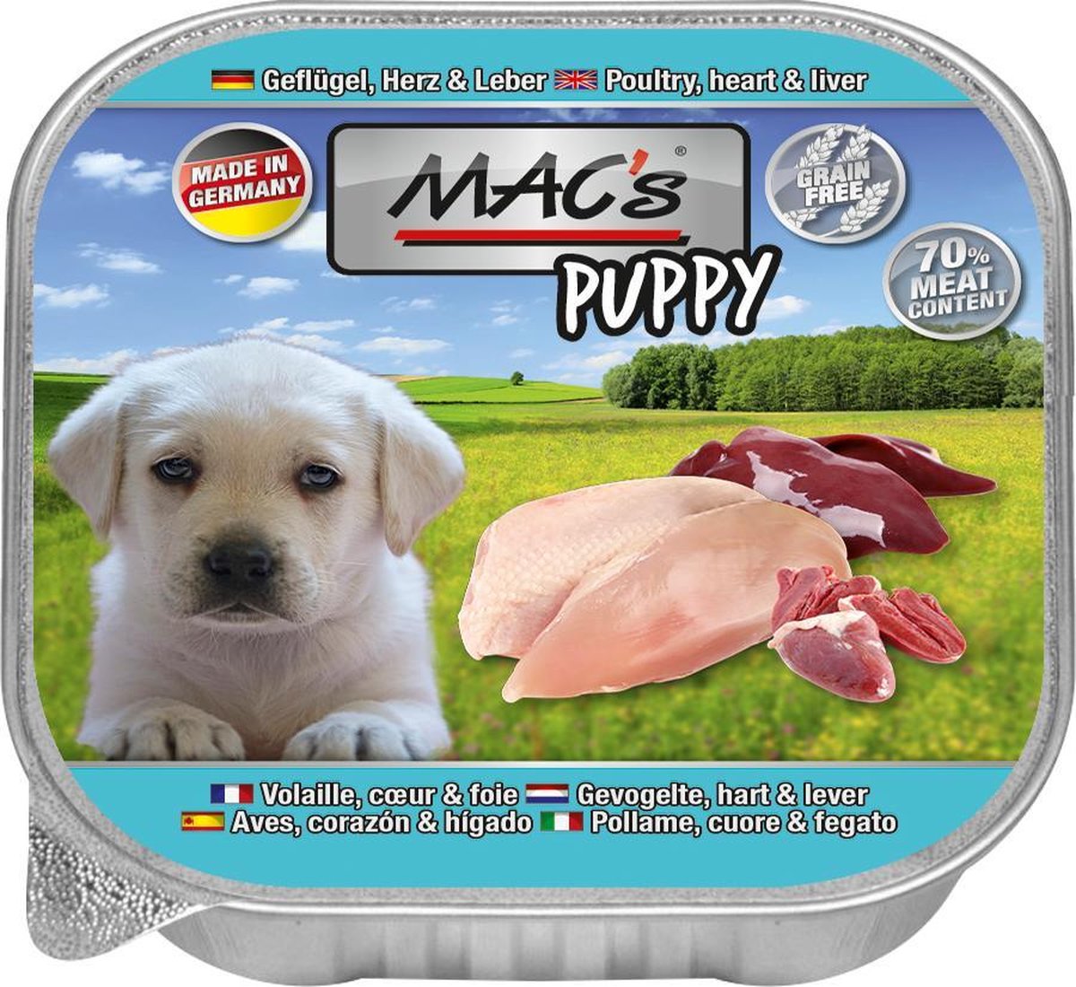 MAC's Hondenvoer Natvoer Vleeskuipje puppy - 70% Gevogelte, Hart & Lever - 11 x 150 g