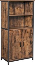 MIRA Home - Boekenkast - Wandkast industrieel - Kast met deuren - Hout - Staal - Bruin/zwart - 60x35x125