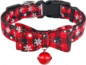 Halsband hond - verstelbaar - Leiband - motief - katoen - kerst - kerstmis - rood - bel - stevig - katoen - 26/39 x 2 cm