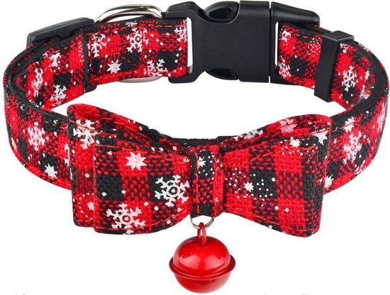 Halsband hond - verstelbaar - motief - katoen - kerst - kerstmis - rood - bel - stevig - katoen - 26/39 x 2 cm