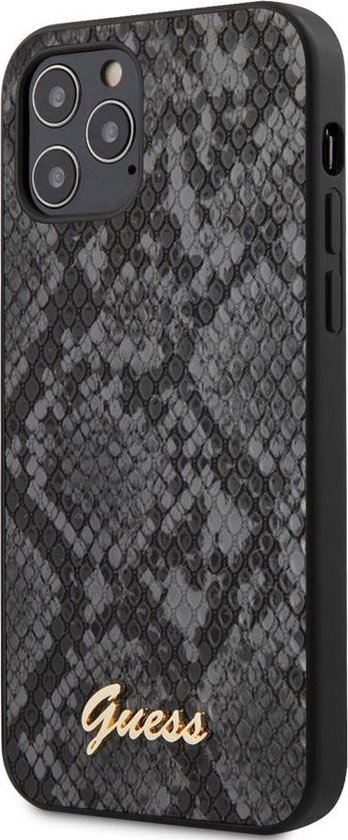 iPhone 12/12 Pro Backcase hoesje - Guess - Slangenprint Zwart - Kunstleer