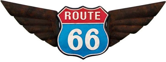 Signs-USA - Route 66 Wings - metalen wandbord in verweerde uitvoering met roest - 79 x 3 x 28 cm