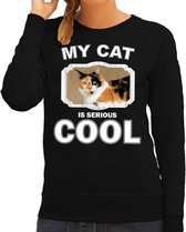 Lapjeskat katten trui / sweater my cat is serious cool zwart - dames - katten / poezen liefhebber cadeau sweaters XS