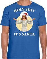 Holy shit its Santa fout Kerstshirt / Kerst t-shirt blauw voor heren - Kerstkleding / Christmas outfit M