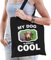 Dieren Teckels tasje katoen volw + kind zwart - my dog is serious cool kado boodschappentas/ gymtas / sporttas - honden / hond