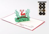 3D pop up kerstkaart met Kerst Hert Merry Christmas pop-up wenskaart - Gevouwen kaarten met envelop en 8 feestelijke sluitzegels