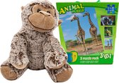 Aap knuffel, 26 cm , pluche - incl. 3D puzzle set , 3 delig , aap, tijgers en giraffen, speelgoed