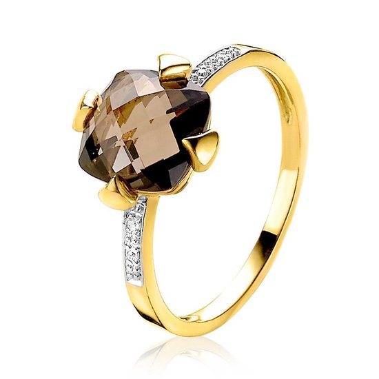 Voorzichtig periscoop Kruipen Zinzi Gold 14 karaat gouden ring diamant bruin ZGR71 | bol.com