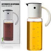 Decopatent® Oliefles met Automatische schenktuit - Oliekan Glas - Olie dispenser fles voor olijfolie - Navulbaar - 350 ML - Zwart