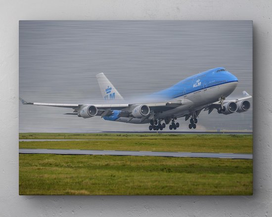 - Schilderij - Klm Boeing Take-off Inclusief Ophangplaatjes Luchtvaart Muurdecoratie - Multicolor - 80 X 60 Cm