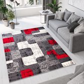 Tapiso Dream Vloerkleed Grijs Rood Geometrisch Modern Woonkamer Tapijt Maat- 140x200