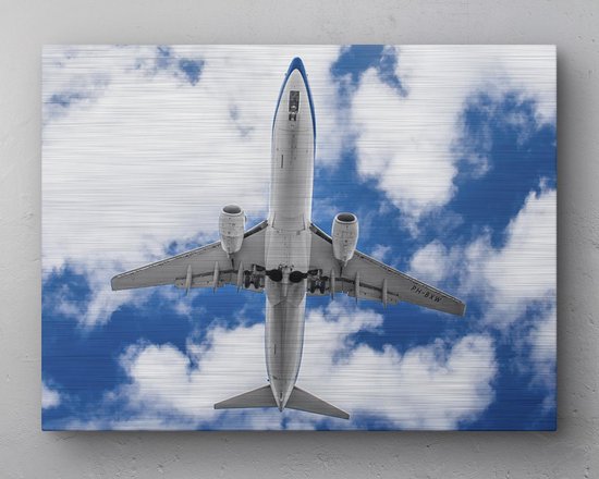 - Schilderij - Klm Boeing Belly Shot Inclusief Ophangplaatjes Luchtvaart Muurdecoratie - Multicolor - 80 X 60 Cm