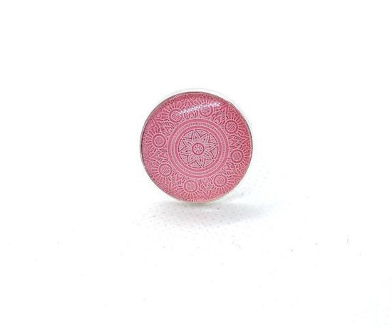 2 Love it Mandala Roze - Ring - Verstelbaar in - Doorsnee 20 - Roze - Wit - Zilverkleurig