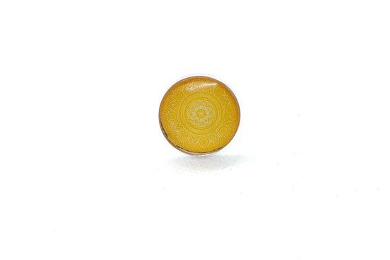 2 Love it Mandala Geel - Ring - Verstelbaar in maat - Doorsnee 20 mm - Geel - Wit - Zilverkleurig