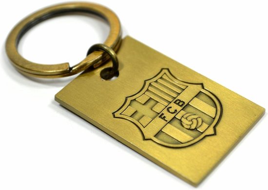 Voetbal Cadeau Officiële – Metalen Wapen In Reliëf, Gouden Afwerking, Gelicentieerd Fanartikel FC Barcelona Sleutelhanger