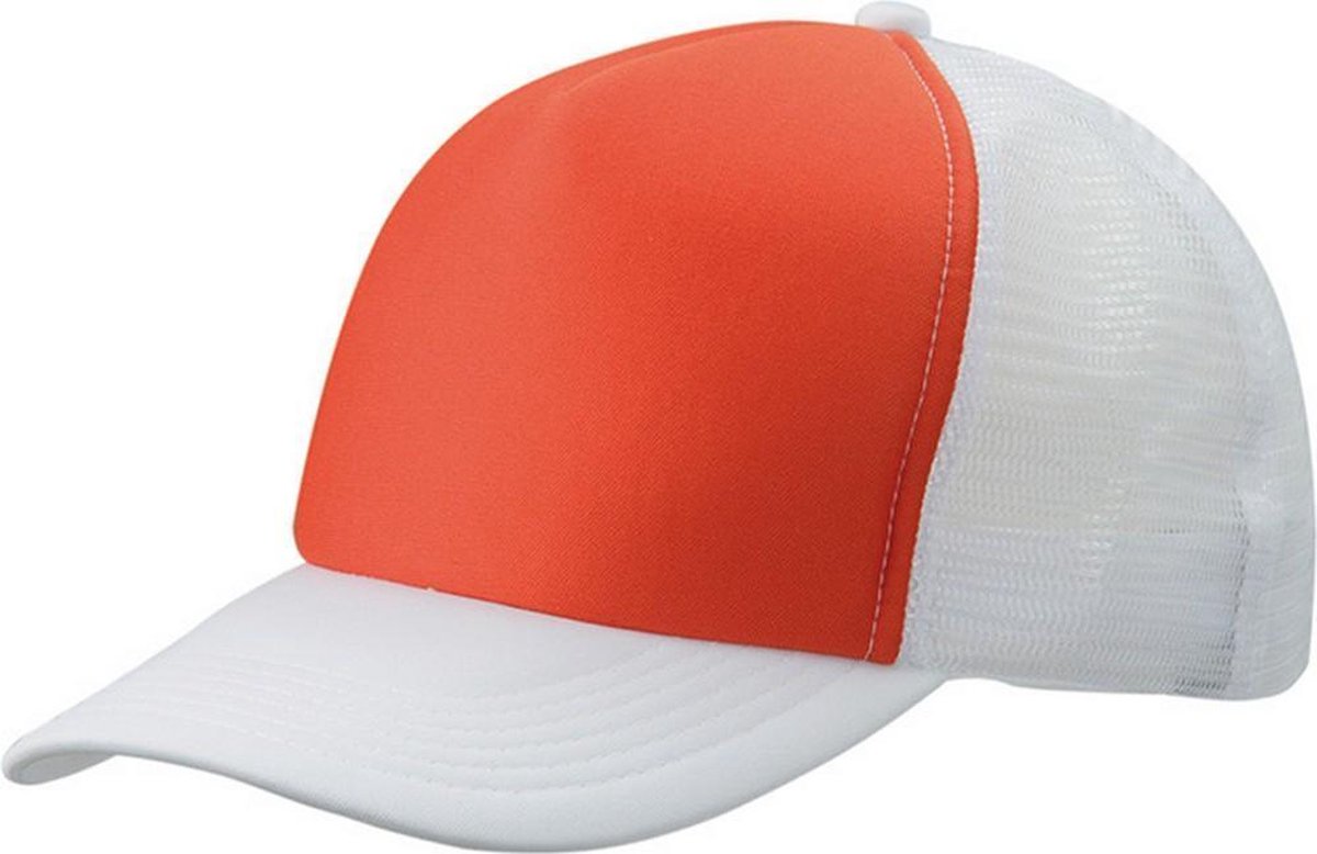 Myrtle Beach Volwassenen Unisex 5 Panel Polyester Mesh Cap (Oranje/Wit)