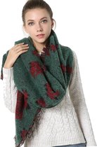Winter stola sjaal met bloemenprint kleur groen maat 65x 190 cm