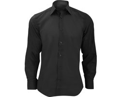 Russell Collectie Heren Lange Mouw Poly-Katoen Gemakkelijke Verzorging op maat gemaakt Poplin Shirt (Zwart)