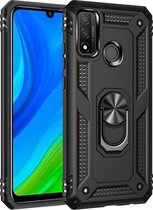 HB Hoesje Geschikt voor Huawei P Smart 2020 Zwart - Anti-Shock Hybrid Armor met Kickstand Ring