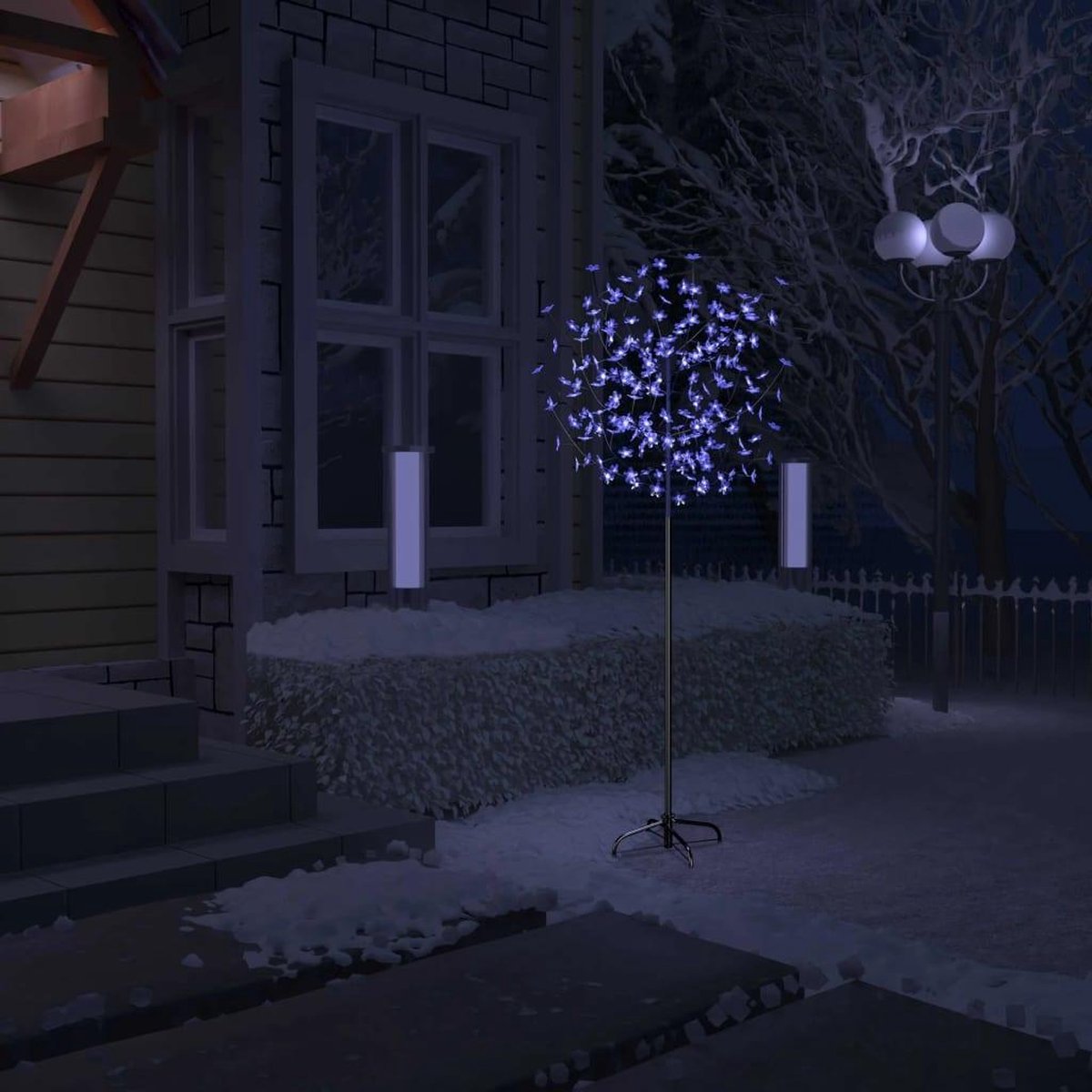 Kerstboom - Kunstkerstboom - Verlicht - 200 LED's - blauw wit licht - kersenbloesem - 180 cm
