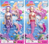 2 pakketten zeemeermin meisjes met dolfijnen en vissen paars en roze